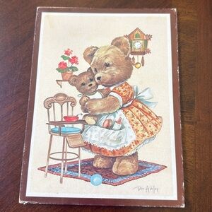 VTG ca 1980’s Soroka Don Ashley art print Home Sweet Home Teddy Bear Art Print